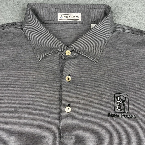 Peter Millar Other - Peter Millar Polo Shirt Men's L Gray Striped Cotton Golf Jasna Polana TPC Logo